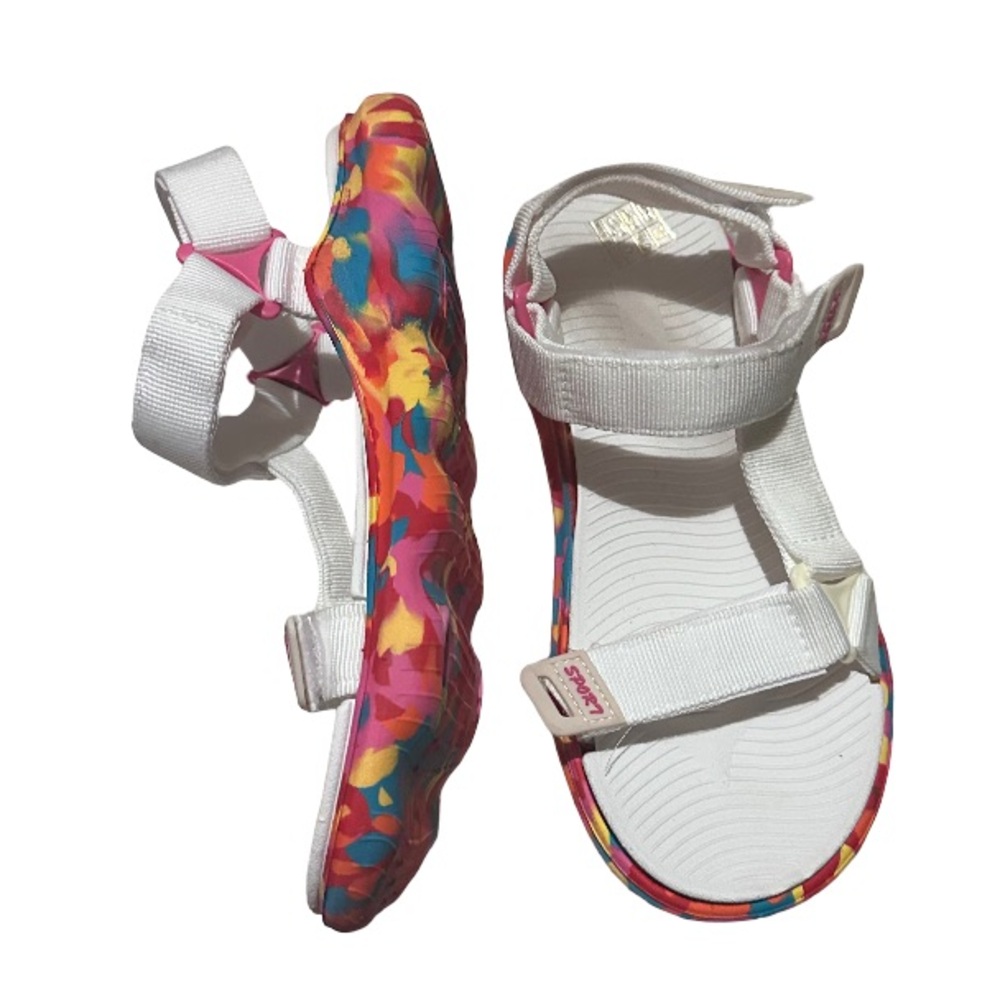 White and Pink Kids Sporty Sandals with Adjustable Straps - Picture 3 of 4